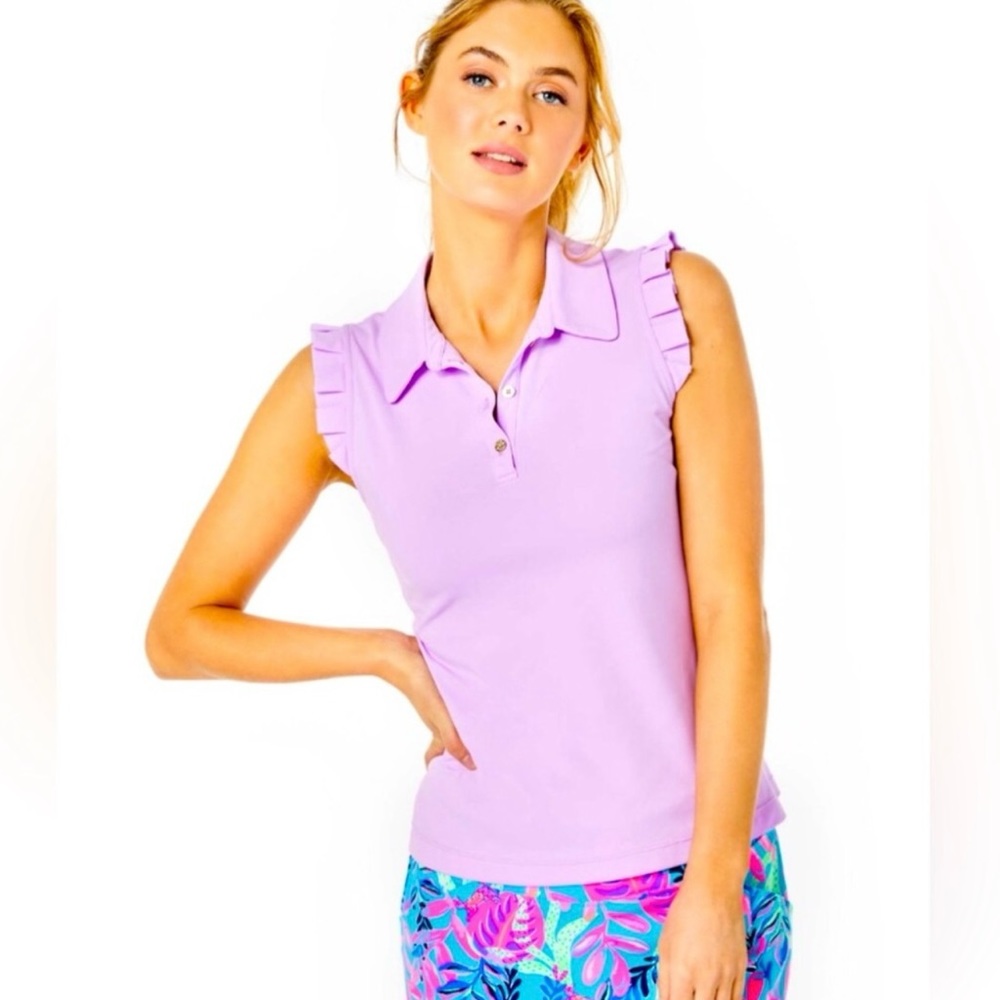 ⛳️💜 Lilly Pulitzer Luxletic Frida Sleeveless Ruffle Polo in purple iris